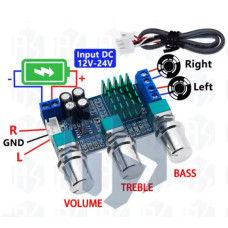 Стерео підсилювач TPA3116, 2 х 50W, 12-24V, D - клас з темброблоком (XH-M567)