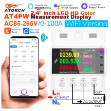 Умный счетчик Atorch AT4PW-100A 4P DIN с WiFi, экраном и 5-мя видами защиты (УЗО)