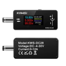 Тестер для измерения напряжения,ёмкости,тока,времени 4-30V 12A  (KWS-DC28) 5.5 х 2.1 mm
