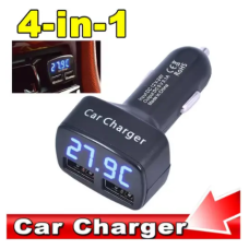 Цифровой Автомобильный Вольтметр, Термометр, Амперметр / USB зарядка 5V 3.1A 12-24В синий