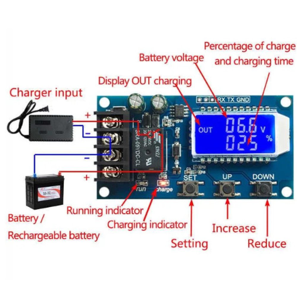 Модуль Управління зарядкою, Зарядка Акумулятора Pb, LiFePO4, li-ion LCD 6-60V (XY-L10A)