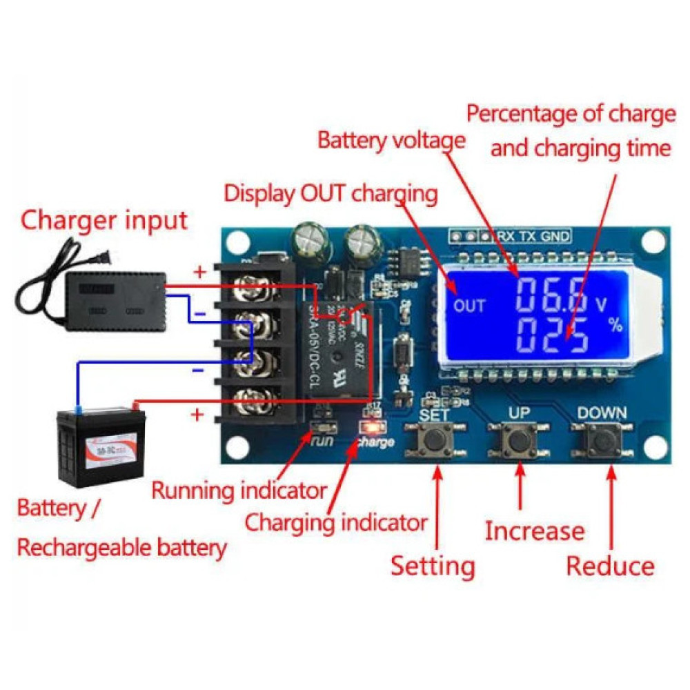 Модуль Управління зарядкою, Зарядка Акумулятора Pb, LiFePO4, li-ion LCD 6-60V (XY-L10A)