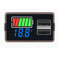 Универсальный индикатор заряда (li-ion/LiFePO4/Pb) с вольтметром 8-100V DC синий, USB+USB