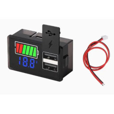 Универсальный индикатор заряда (li-ion/LiFePO4/Pb) с вольтметром 8-100V DC синий, USB+USB, с заглушкой