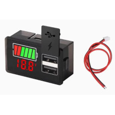 Универсальный индикатор заряда (li-ion/LiFePO4/Pb) с вольтметром 8-100V DC красный, USB+USB, с заглушкой