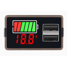 Универсальный индикатор заряда (li-ion/LiFePO4/Pb) с вольтметром 8-100V DC красный, USB+USB