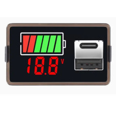 Универсальный индикатор заряда (li-ion/LiFePO4/Pb) с вольтметром 8-100V DC красный, USB+type-C