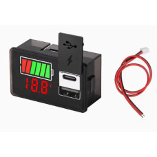 Универсальный индикатор заряда (li-ion/LiFePO4/Pb) с вольтметром 8-100V DC красный, USB+type-C, с заглушкой