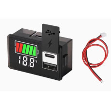 Универсальный индикатор заряда (li-ion/LiFePO4/Pb) с вольтметром 8-100V DC белый, USB+type-C, с заглушкой