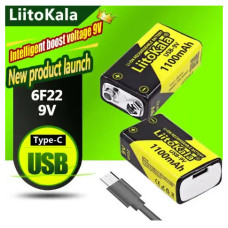 Аккумулятор Li-Pol Крона LiitoKala 9V 1100mAh  (6F22) USB Type-C