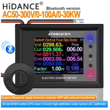 Bluetooth Ваттметр Atorch AT24C (Измеритель Напряжения,Тока,Мощности) AC50-300V 100A